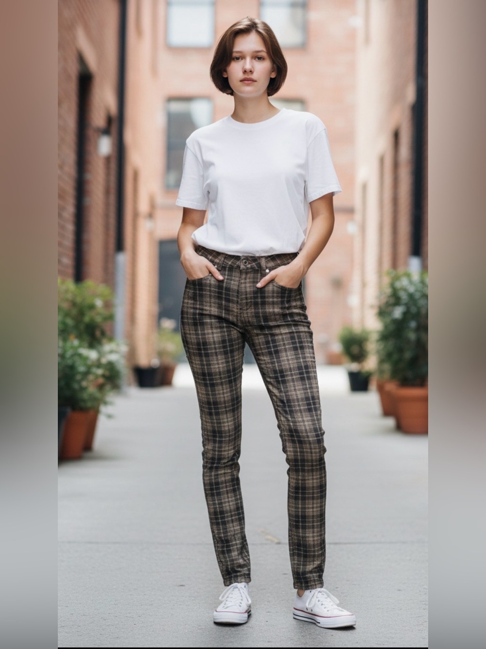 Highway Jeans Women's 3 Brown Plaid Stretch Skinny Grunge Punk Emo Goth‎ Skater